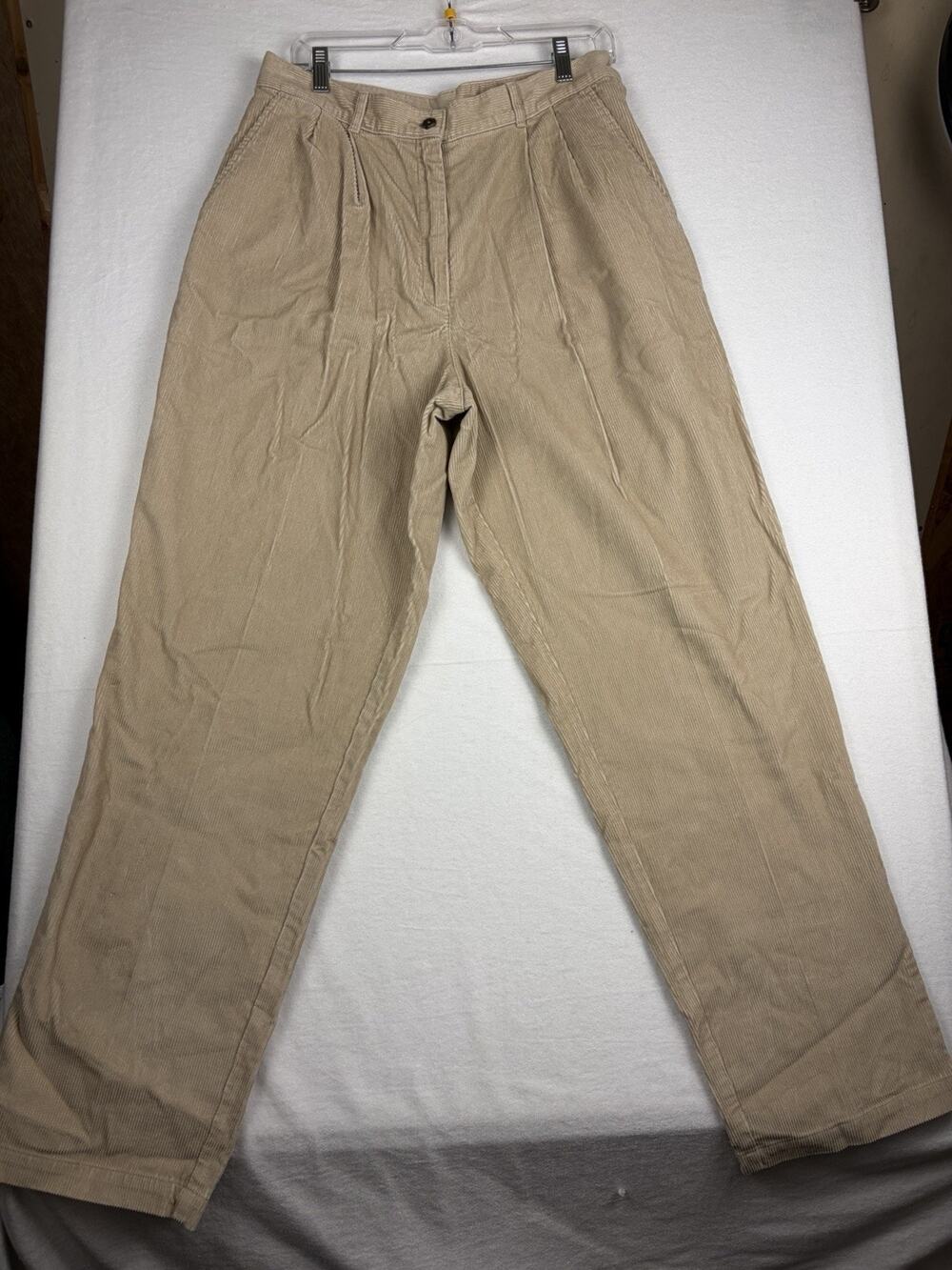 L.L.Bean Corduroy Pants Women’s 14 M/T Tan Beige Pleated High Rise Trousers